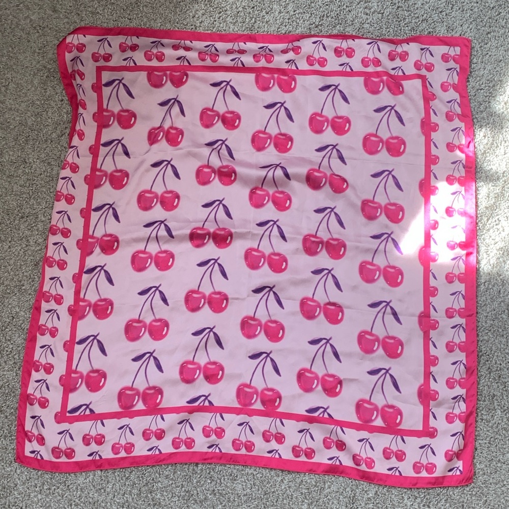 Urban Outfitters Pink Cherry Print Satin Scarf - Picture 4 of 6